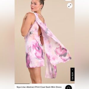 Lulu's Pink & Lavender Watercolor Cowl Neck Mini Dress